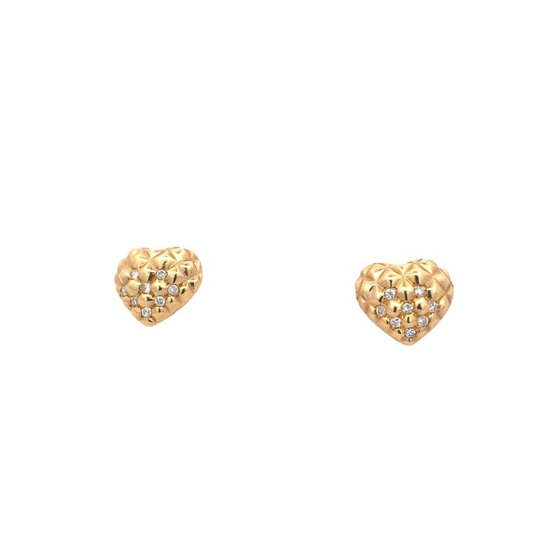Yellow 14 Karat Heart Earrings With Diamonds Estate Jewelry with