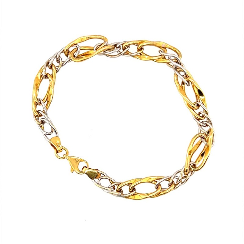 Yellow 21k Adapted Figaro Style Hollow Bracelet Estate Jewelry with