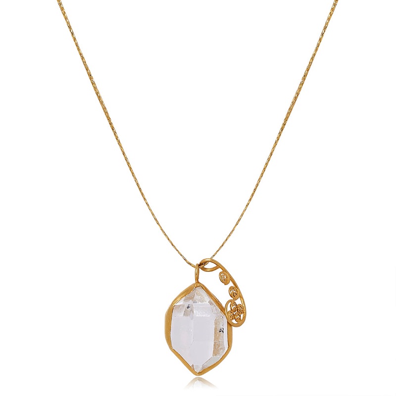Colette Set Pendant with Herkimer and Gold Fern