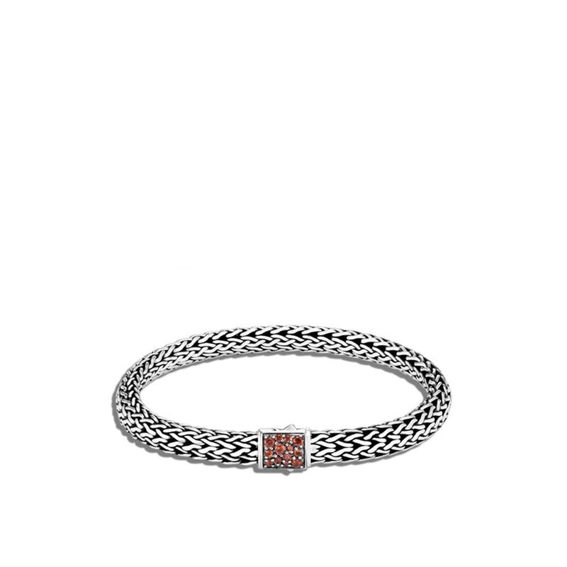 John Hardy Classic Chain Reversible Bracelet with Pusher Clasp with Black Sapphire and Garnet