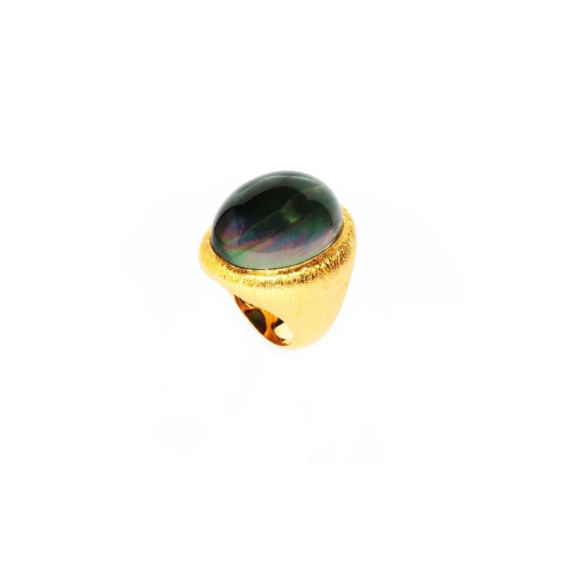 Nepura Black Lip Shell Brushed Gold Ring