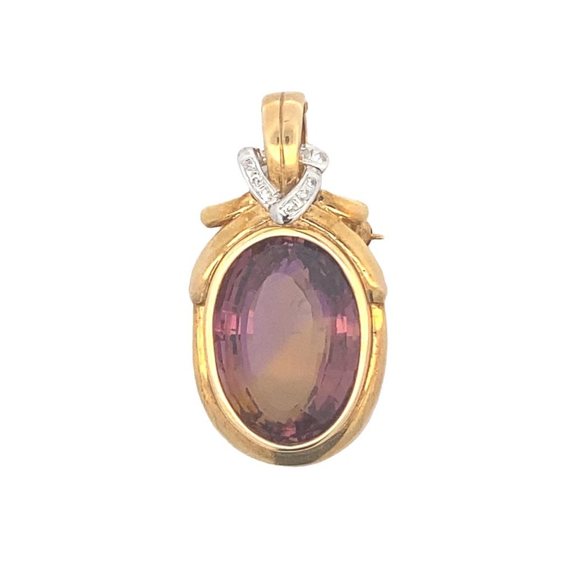 Two-tone 14 Karat Bezel Oval Pin/Pendant Estate Jewelry with 1 Oval Ametrine