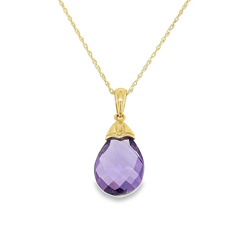 Yellow 10 Karat Briolette Pendant Twist Chain Necklace Estate Jewelry with 1 Briolette Amethyst