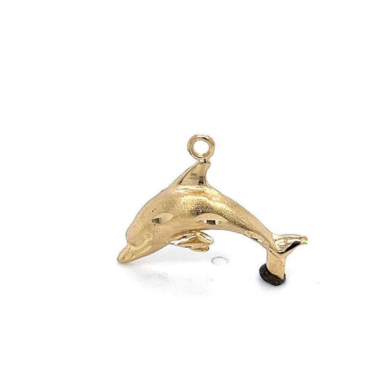 Yellow 14 Karat Diamond Cut Dolphin Charm Estate Jewelry with
