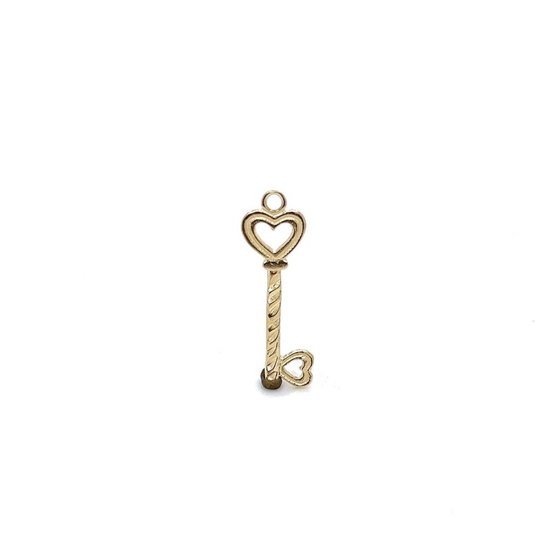Yellow 14 Karat Heart Key Charm Estate Jewelry with
