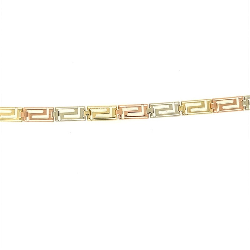 Tri-color 14 Karat Grecian Link Bracelet Estate Jewelry with