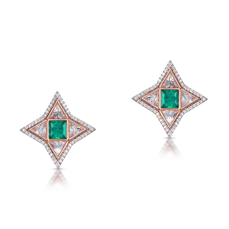 Trinity Studs in Rose Gold with Emerald