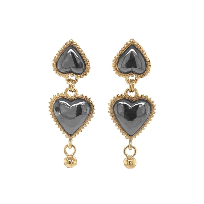 Alice Heart Earring Drops – Black and Gold