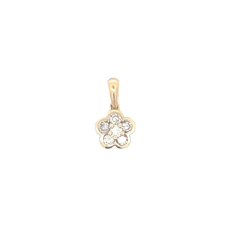 Two-tone 14 Karat flower pendant Estate Jewelry with 6 Round Diamonds