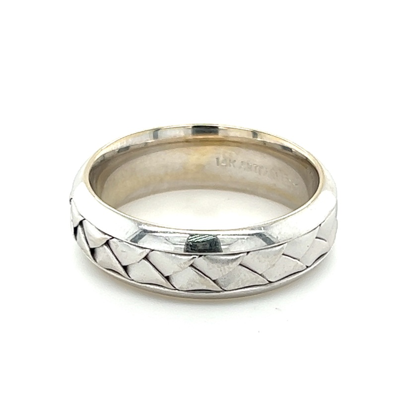 White 14 Karat 7mm Woven Gold Band Estate Jewelry with
