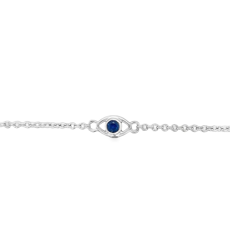 White 14 Karat Evil Eye Bracelet Length 7 one = 0.10ct Round Sapphire