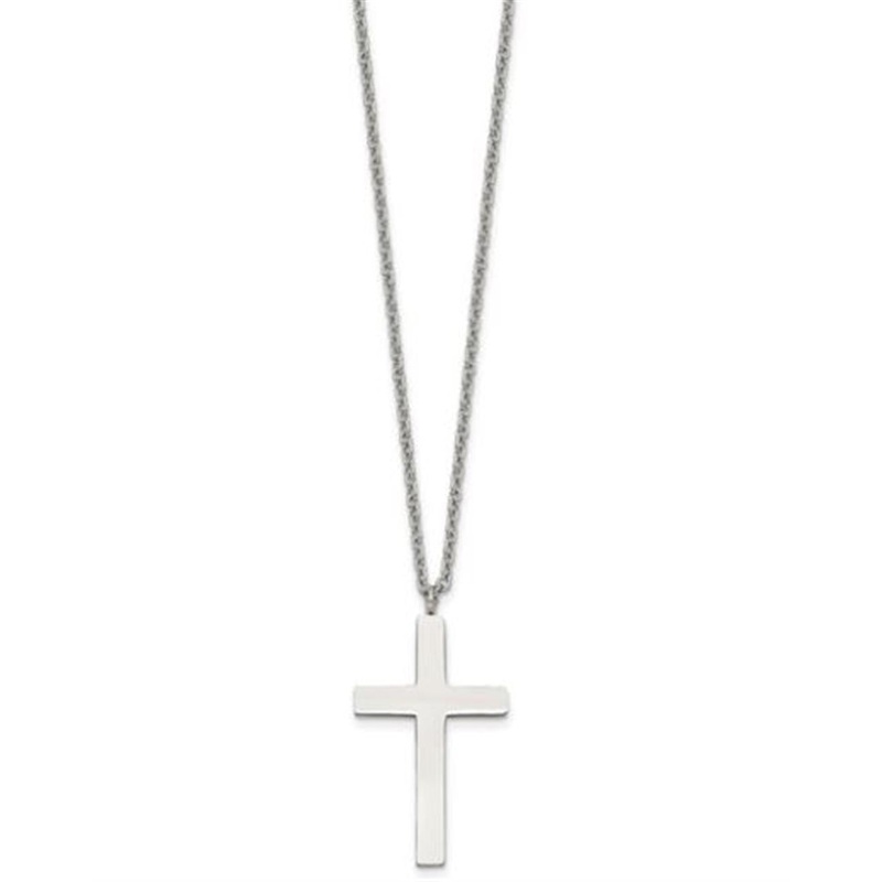 White Polished Stainless Steel Cable Link Cross Necklace