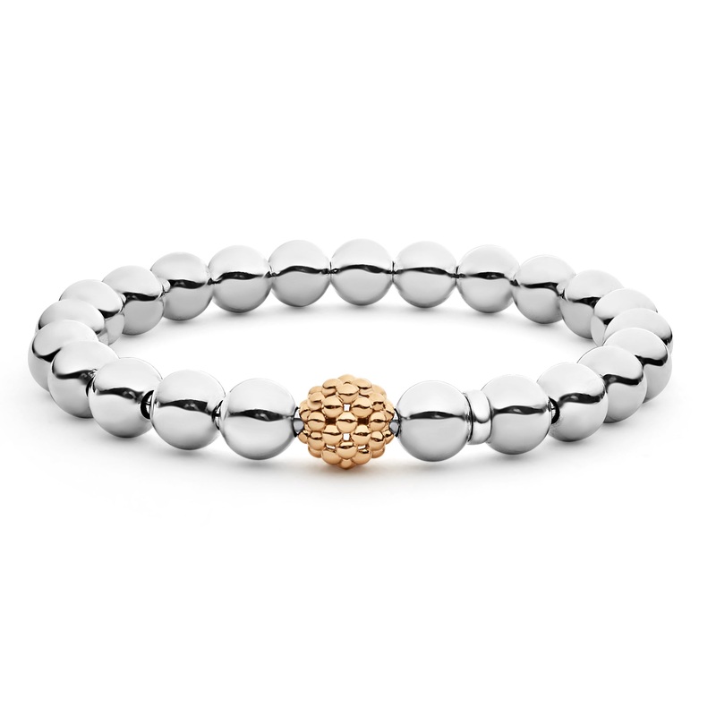Signature Caviar Stretch Rose Gold Bead Bracelet