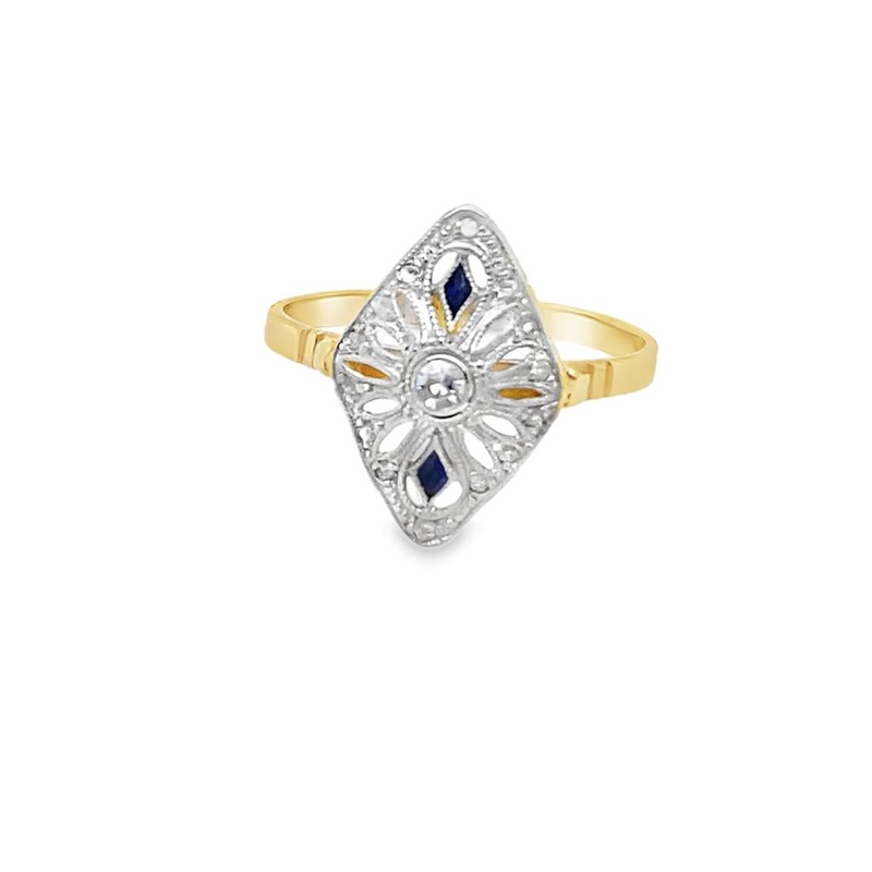 Two-Tone 18 Karat Filigree Antique Filigree Sapphire And Diamond Ring