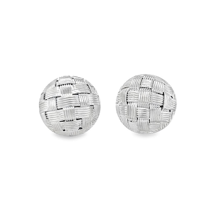 White 14 Karat Basketweave Dome Stud Earrings Estate Jewelry with
