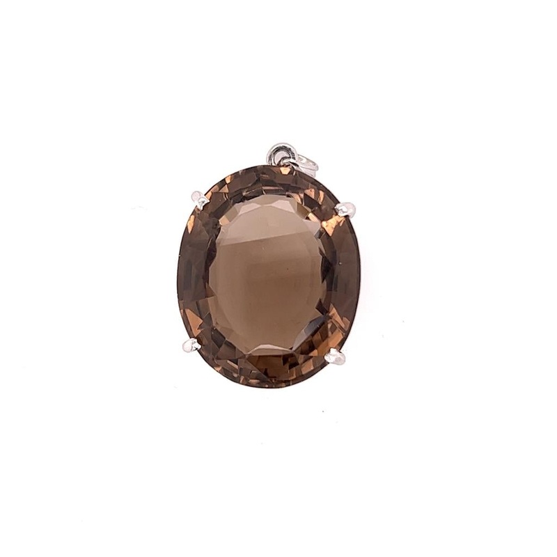 White 14 Karat Oval Smoky Quartz Pendant Estate Jewelry with
