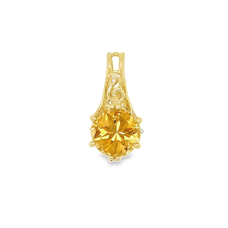 Yellow 14 Karat Filigree Pendant Estate Jewelry with 1 Round Citrine