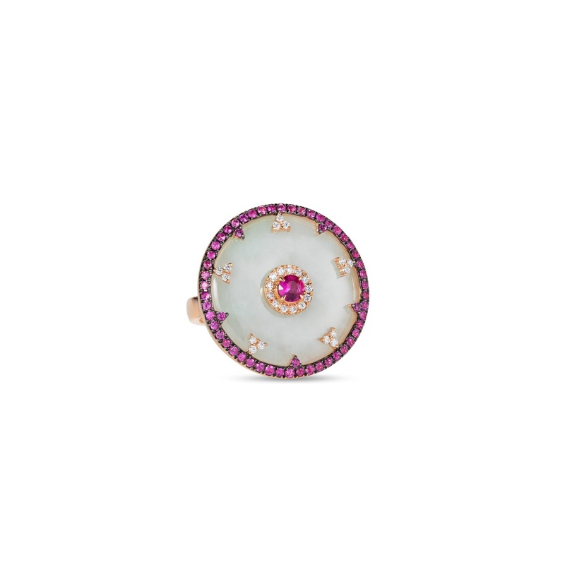 Celeste Pink Sapphire and Jade Disc Ring