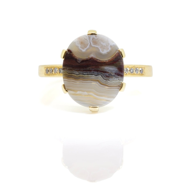 Oval Lace Agate and Diamond Ring