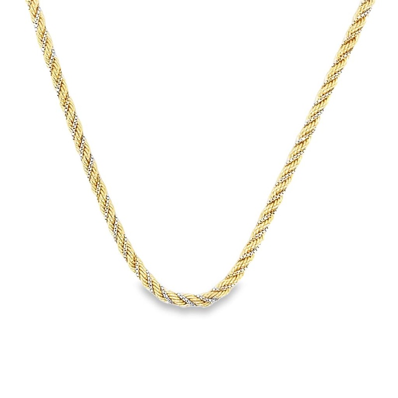 Two-Tone 14 Karat Diamond Cut 2.70mm Fancy Hollow Rope Chain w/ Lobste