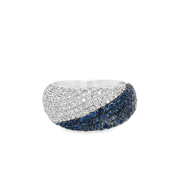 White 18 Karat Pave Dome Ring Estate Jewelry with 99 Round Sapphires