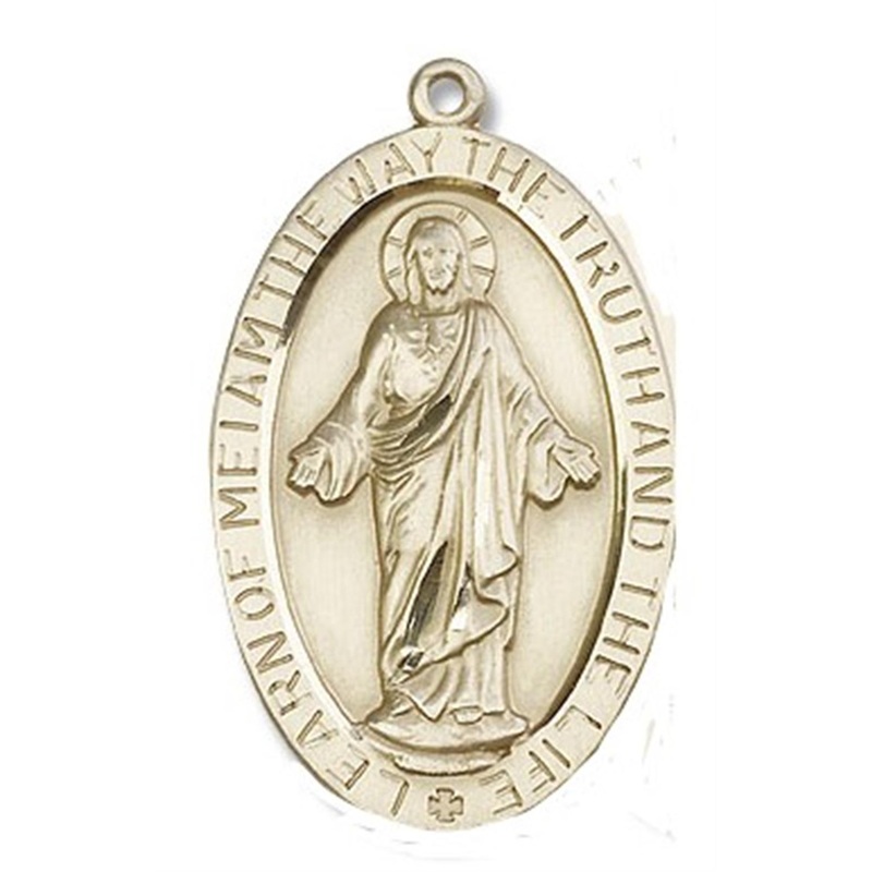 Yellow 14 Karat 24.19×13.55mm Oval Learn Of Me I Am The Way Jesus Pendant Estate Jewelry with