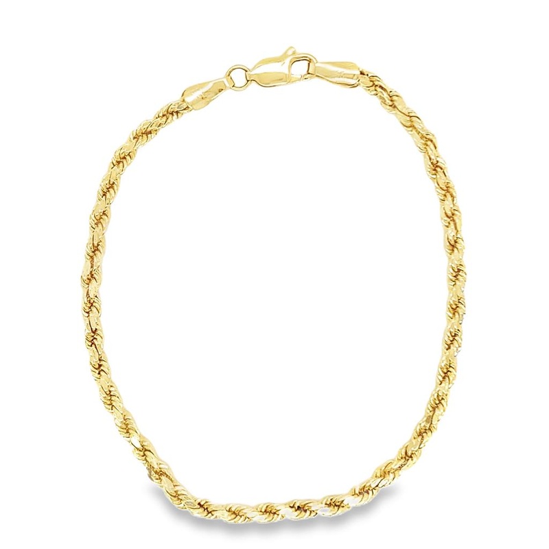Yellow 14 Karat Diamond Cut 2.95mm Hollow Rope Chain W/ Lobster Clasp