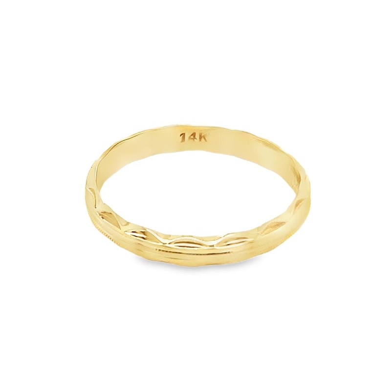 Yellow 14 Karat Diamond Cut Fancy 3.50mm Wedding Band Estate Jewelry S