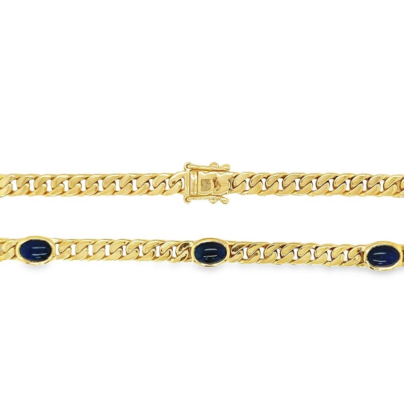 Yellow 14 Karat Fancy Sapphire Station Necklace Estate Jewelry with 7 Oval Sapphires