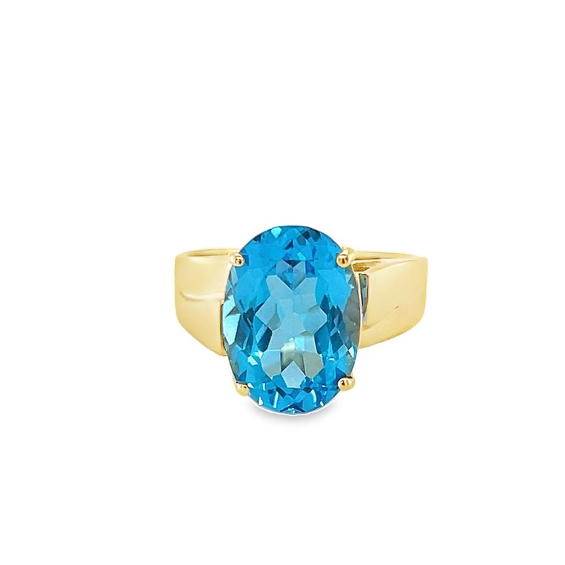 Yellow 14 Karat Graduated 4-Prong Basket Solitaire Estate Jewelry with 1 Oval Blue Topaz
