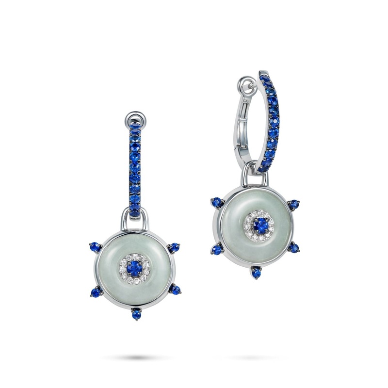 Celeste Hoop Blue Sapphire and Jade Earrings