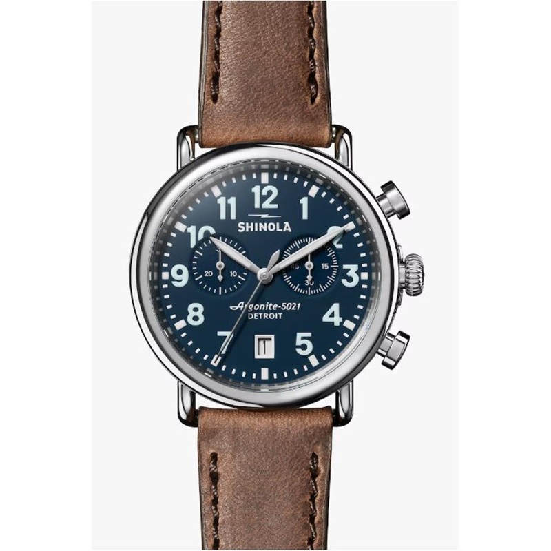 The Runwell Chronograph with Midnight Blue Face and British Tan Leather Strap