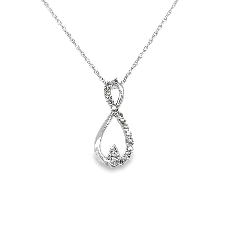 White 10 Karat Open Tear Drop Necklace Estate Jewelry with 16 Round Diamonds