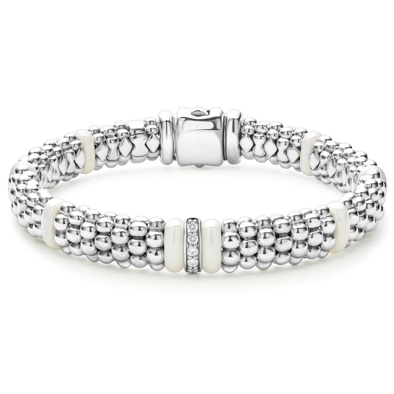 White Caviar White Single Station Diamond Caviar Bracelet | 9mm
