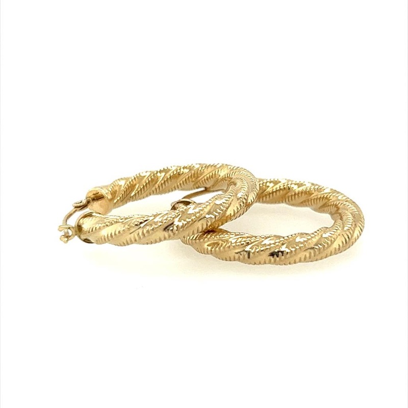 Yellow 14 Karat Twisted Hoop Earrings Estate Jewelry with