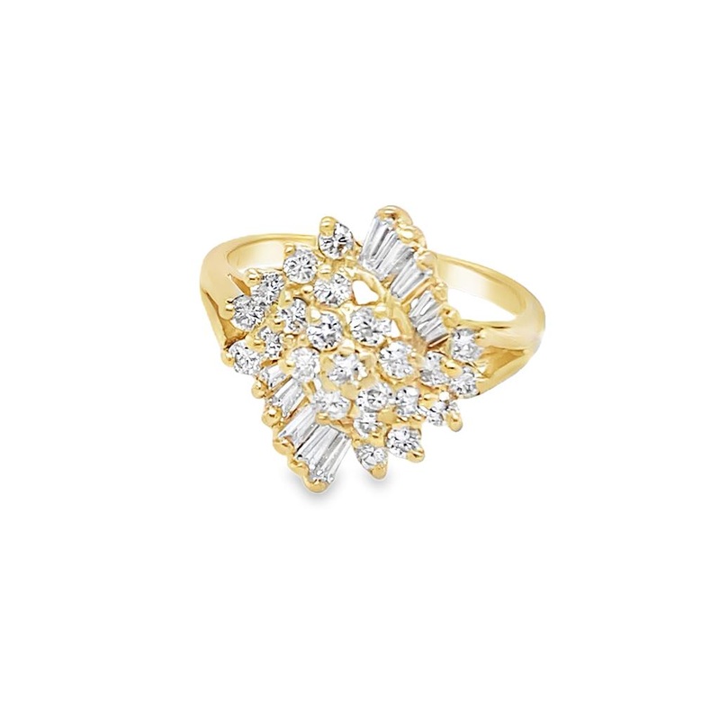 Yellow 14 Karat Waterfall Ring Estate Jewelry Size 7 With = 1.00TW Com