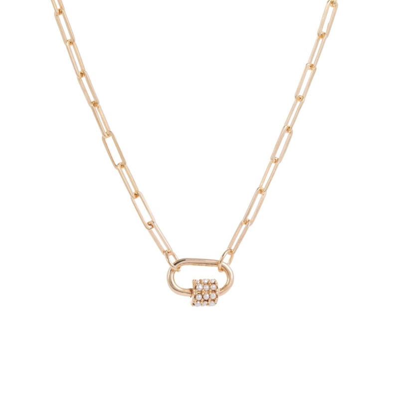 Daphne Gold Paperclip Link Chain Necklace with Pearl Carabiner