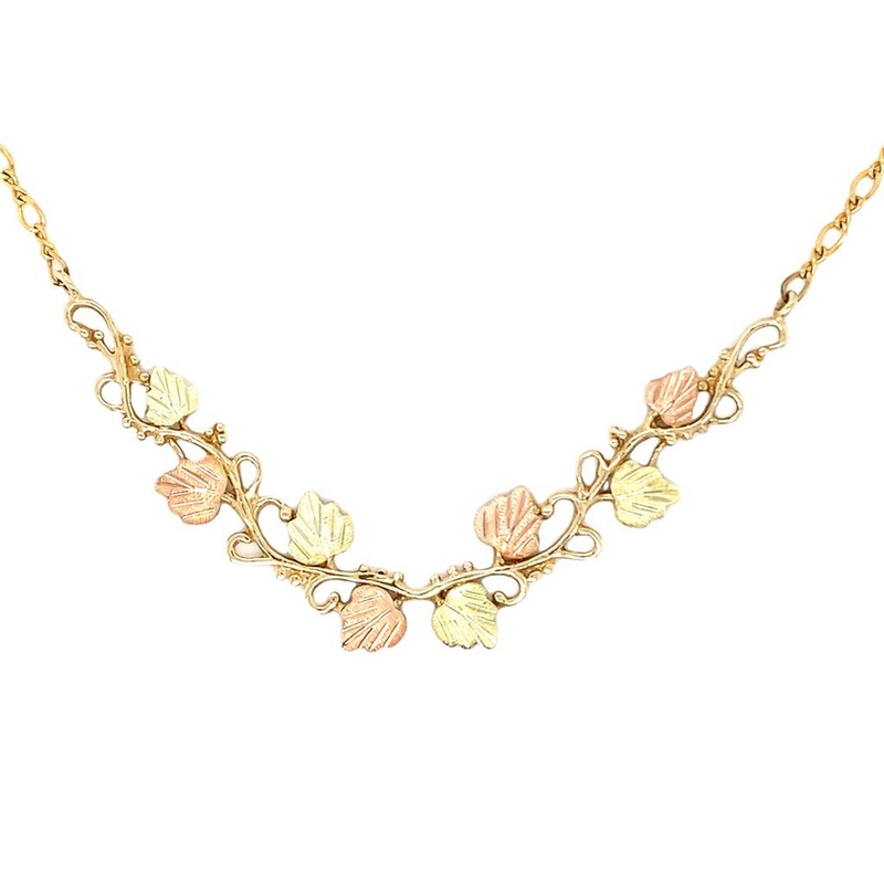 Tri-Color 14 Karat Diamond Cut Fancy Leaf Necklace Estate Jewelry Leng