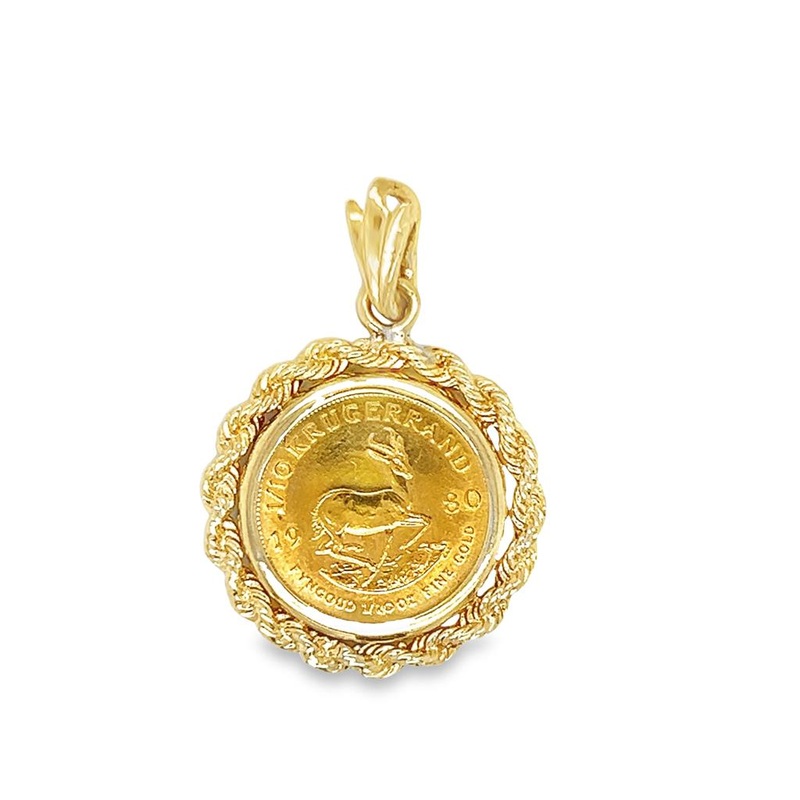 Yellow 14/22 Karat 1/10oz 1980 Krugerrand Coin Pendant Estate Jewelry with