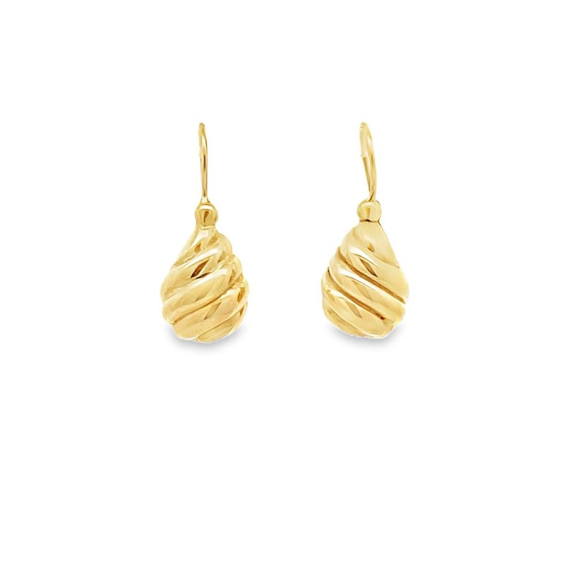 Yellow 14 Karat 15.00X9.40mm Oval Swirl Drop W/ French Wire Estate Jew