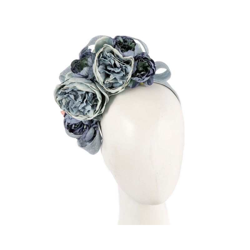 Exclusive blue flower headband by Cupids Millinery