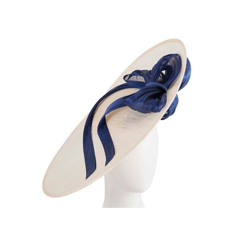Large cream and blue fascinator hat for Melbourne Cup Ascot races buy online in Aus