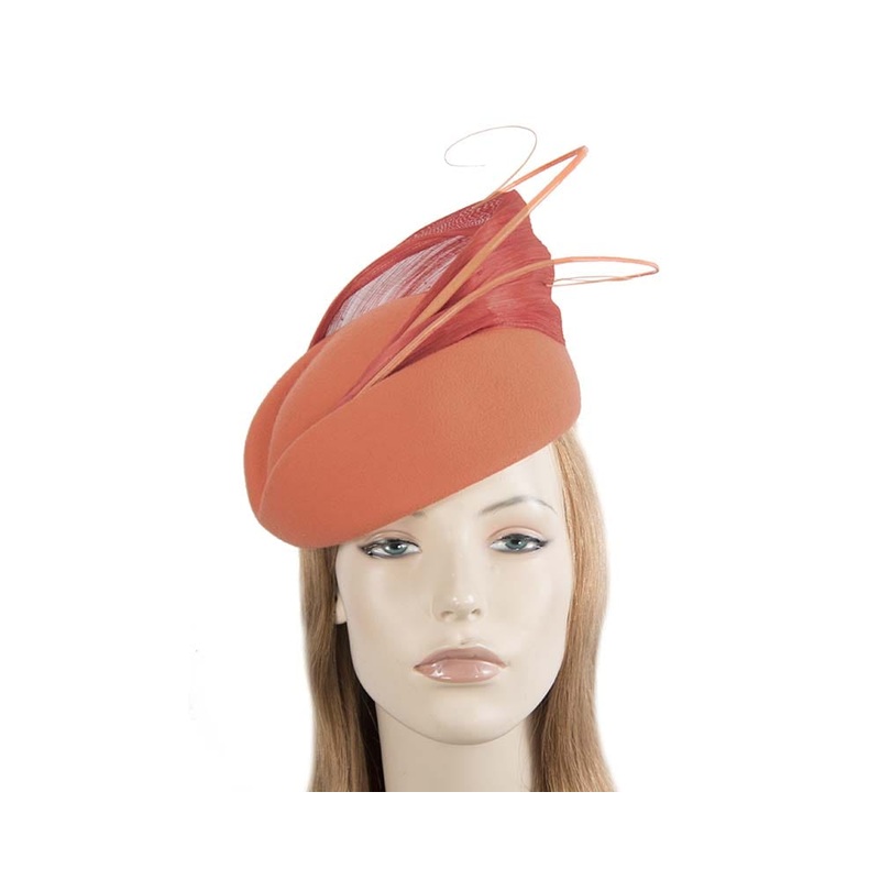 Large orange felt fascinator hat by Fillies Collection