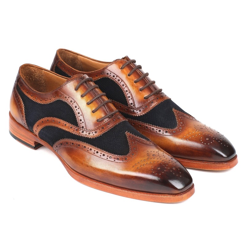 Paul Parkman Brown Leather & Navy Suede Wingtip Oxfords (ID#228NV65)