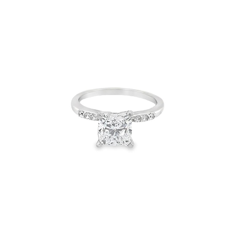 White 14 Karat 2.01ct Cushion Engagement Ring Estate Jewelry with 1 Square Cushion Diamond