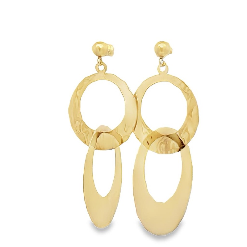 Yellow 14 Karat Hammered Double Hoop Dangle Earrings Estate Jewelry Gr