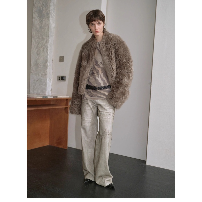 “Autumn Basel” Imported Tuscan Sheepskin Half-Roll Short Casual Fur Coat