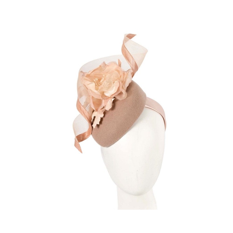 Beige winter pillbox fascinator with flower