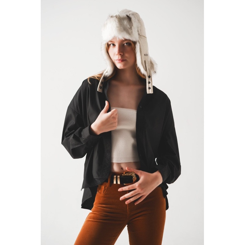 Cotton Blend Oversized Shirt In Black