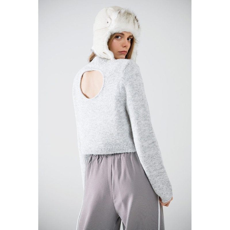 Grey Jersey With Long Sleeves And Open Back Detail